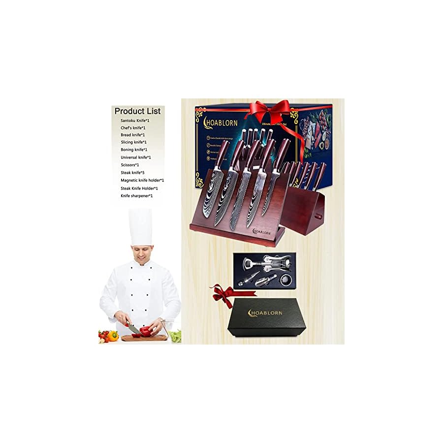 Kitchen-Knives-Set-with-Block-HOABLORN-Luxury-19pcs-Magnetic-Block-Knife-Sets-Acacia-Knife-Holder-with-Strong-Magnet-HeartDamascus-Kitchen-Knives-German-Stainless-Steel-The-One-for-Your-Chefs Kitchen Knives Set with Block HOABLORN Luxury 19pcs Magnetic Block Knife Sets :Acacia Knife Holder with Strong Magnet Heart,Damascus Kitchen Knives German Stainless Steel The One for Your Chefs