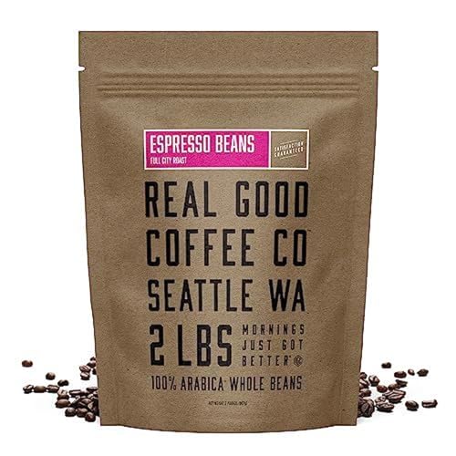 Real Good Coffee Company - Whole Bean Coffee - Full City Roast Espresso Coffee Beans - 2 Pound Bag - 100% Whole Arabica Beans - Grind at Home