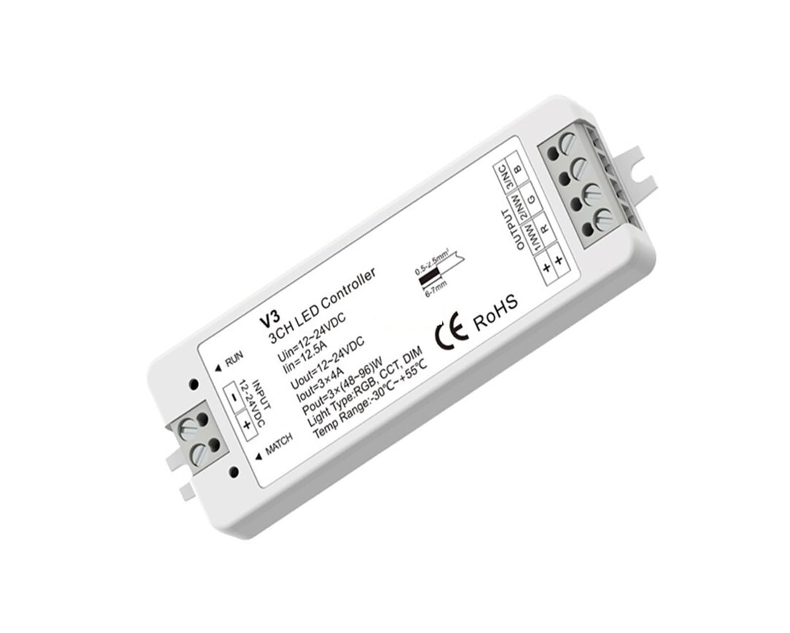 Controlador RGB con sincronización estable para tiras LED de 12V y 24V