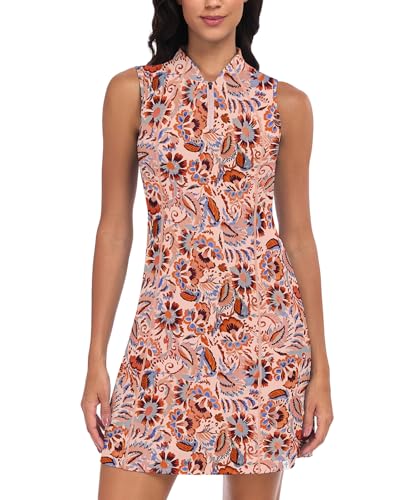 Soneven Sportkleider Damen Sommer Freizeitkleider Kurz Ärmellos Tankkleid Tennis Kleider mit 1/4 Reißverschluss & Taschen für Golf, Alltag,...