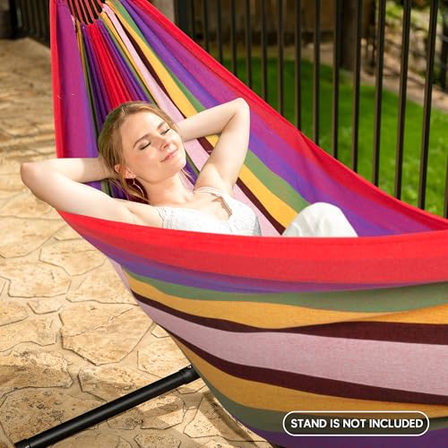 Image of SUNCREAT Hammocks for Outside, Portable Heavy Duty Tree Hammock, Red Stripes