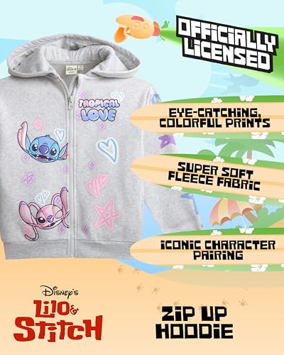 Image of Disney Lilo and Stitch Girls Cozy Fleece Zip Up Graphic Hoodie Sweatshirt