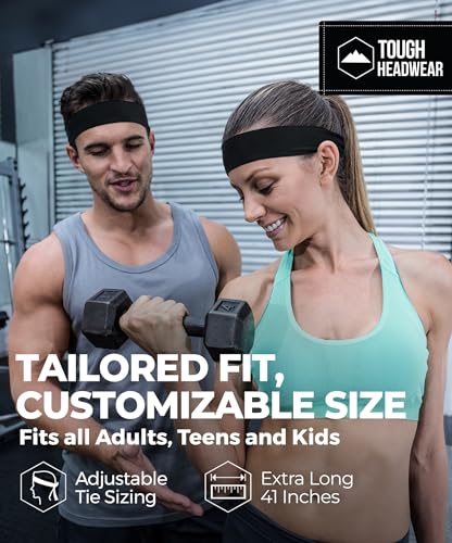 Image of Tough Headwear Tie Headband - Moisture-Wicking Running Headband - 4-Way Stretch Sweatbands - Adjustable Head Tie for Workouts