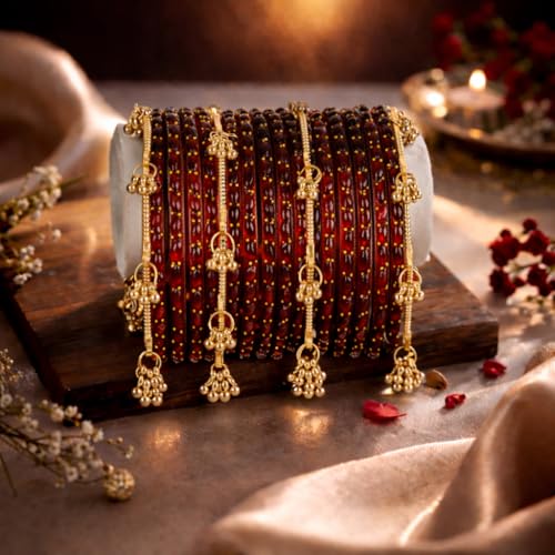 Image of Shining Diva Fashion 16 Pcs Trendy Stylish Glass & Kashmiri Ghungroo Bangles Set for Women & Girls | Traditional Festive Wedding Party Jewellery