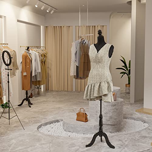 Bonnlo Female Dress Form Pinnable Mannequin Body Torso With Wooden Tripod Base Stand (Black, 6) #TOP6