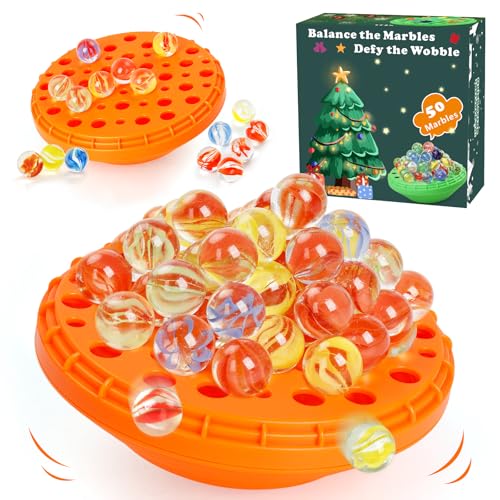 Marble Balance Game - 50 Colorful Marbles with Built-in Storage, Fun Family Challenge for 1-4 Players, Educational Toy for Kids & Adults, Perfect for...