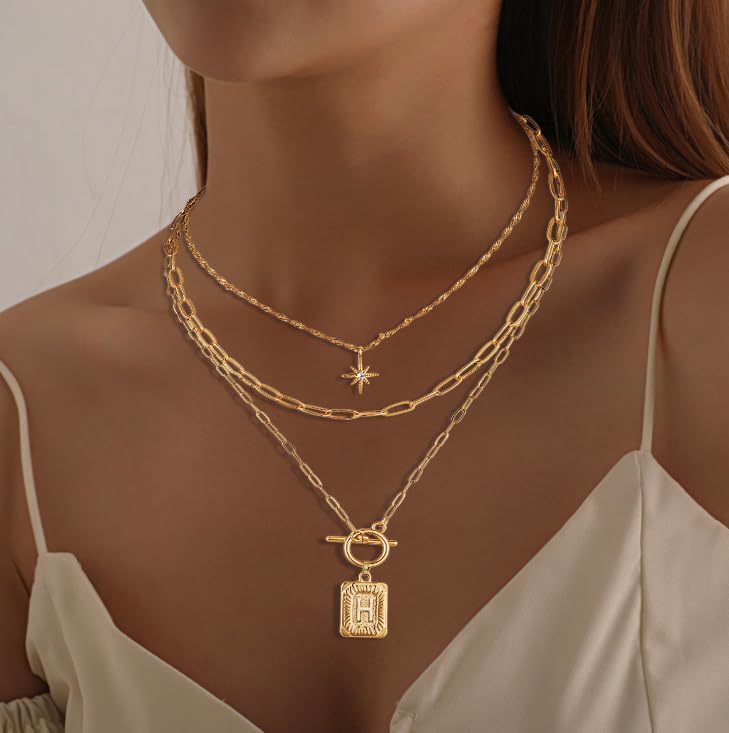 Dainty Gold 3-Layer Personalized Initial Necklace for Women - 18K Gold Layered Letter Pendant Necklace Adjustble Paperclip Chain Choker Necklace Jewelry Gifts with Star Charm - Image 3
