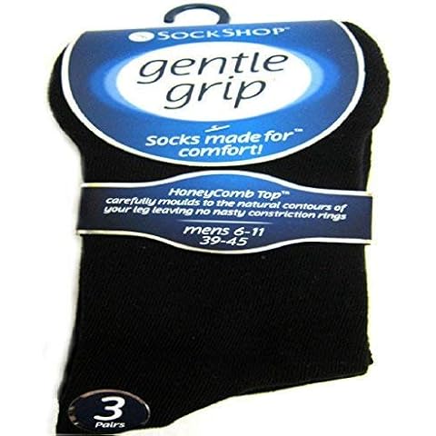 FLAVES FASHION (FF11) Mens Plain Gentle Grip Everyday Socks, Drew Brady/Various Colour Great for Diabetics,COLLECTION, PLAIN Size 6-11 and 12-14 (UK 12-14 uk/46-50 eur, Black/Navy/Grey) Cover