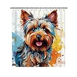 Ganshan Bi Lovely Yorkshire Terrier Dog Shower Curtain Colorful Painting Dog Puppy Pet Animal Print Bath Curtains for Bathroom Home Decoration with 12 Hooks 66x72 Inch White Style 4