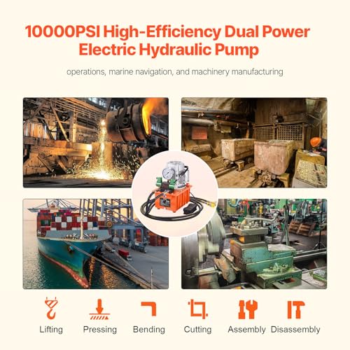 Image of VEVOR 10000 PSI Hydraulic Electric Pump, Double Acting, 750W Full Copper Power Engine & 8L Hydraulic Power Pack Cylinder