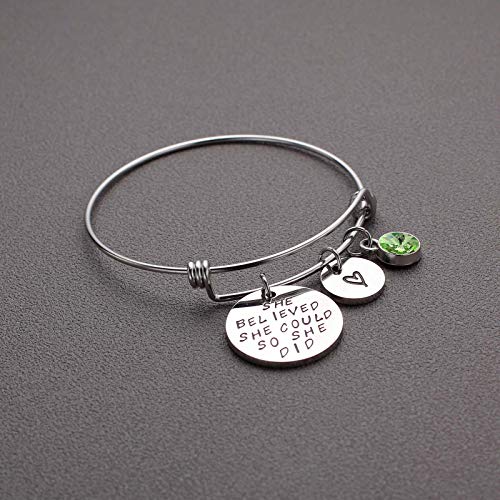 Image of LIUANAN Stainless Steel Inspirational Encouragement Bracelet She Believed She Could So She Did Expandable Bangle Birthstone Charm Cuff Bracelet