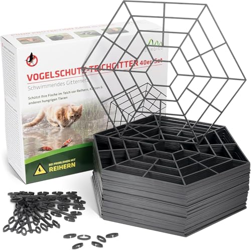 GARDIGO® Teichgitter 40er Set I Reiherschreck Gartenteich | Katzenabwehr Vogelabwehr I Schutz vor Fischdieben I Teichschutzgitter gegen Reiher und Katzen | Fischreiher Abwehr im Teich | Schutzgitter