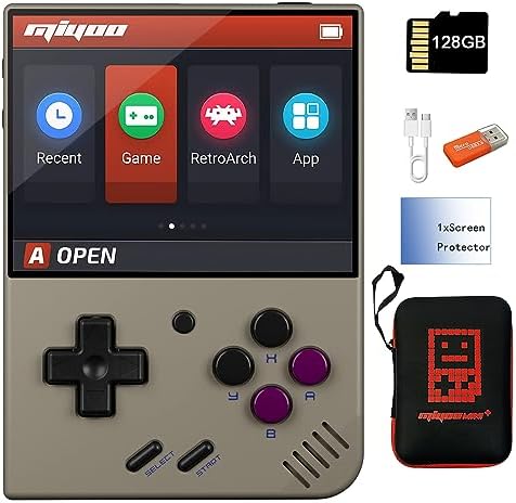 Miyoo Mini Plus Handheld Game Console 3.5 inch Classic System Retro Video Games Consoles Portable Rechargeable Hand Held 128G with Case Gray