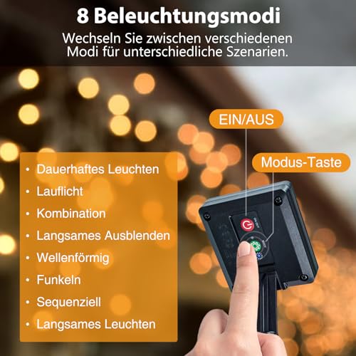 Peasur 3 Stück Solar Lichterkette Outdoor, 3x12M 120 LED Lichterkette Außen – Ansicht 4