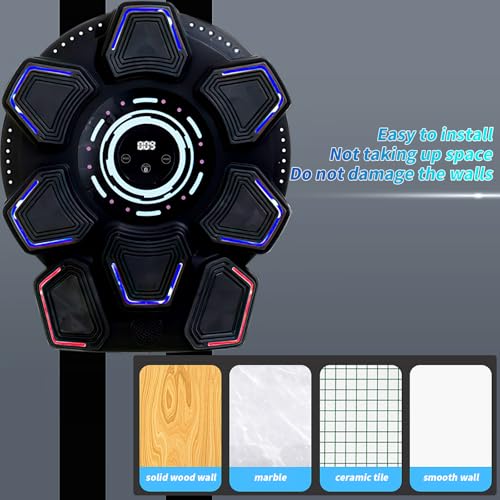 Smart Music Boxing Machine, Bluetooth Boxmaschine mit Musik und LED-Lichter, 9 Trainingsmodelle und 19 Geschwindigkeit, Boxmaschine mit Boxhandsch, Musik Boxen für Kinder Erwachsene (Schwarz)