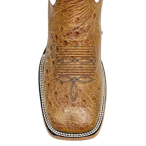 Image of Vaccari Men's Brooks Genuine Smooth Ostrich Leather NCAA Athletics Embroidery Western Cowboy Boots