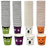 Gift Boutique 200 vasos de chupito desechables de papel de Halloween de 2 onzas, 4 diseños de personajes, mini taza de fiesta para beber, servir muestras, suministros de degustación, vajilla