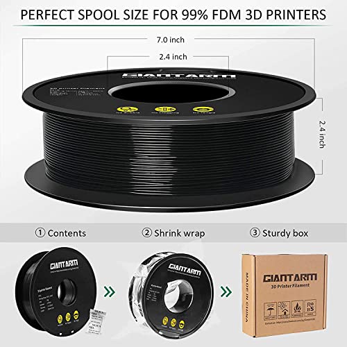Image of GIANTARM Black PETG 3D Printer Filament Toughness Enhanced 1kg (2.2lbs), 1.75mm Dimensional Accuracy + /-0.03mm, 1080 Feet(330m /Roll, Vacuum Package, Fit for Most 3D FDM Printer