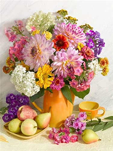 Kit Point de Croix Facile Fleur Fruit : broderie pré-imprimée 11CT anti-erreur 40x50