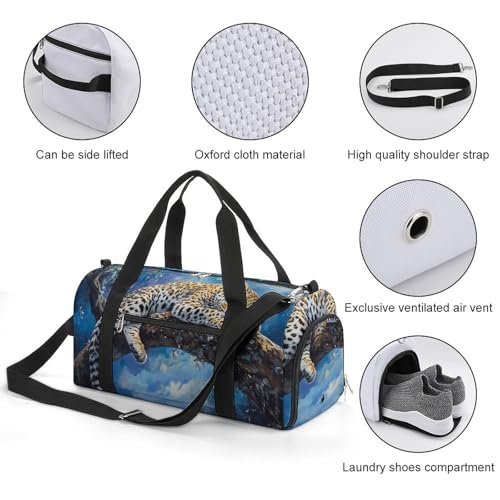 Leopard Sleeping On Tree Branch Gym Sport Bag Travel Duffel Bags Tote with Shoe Compartment Water Resistant Pouch Unisex3