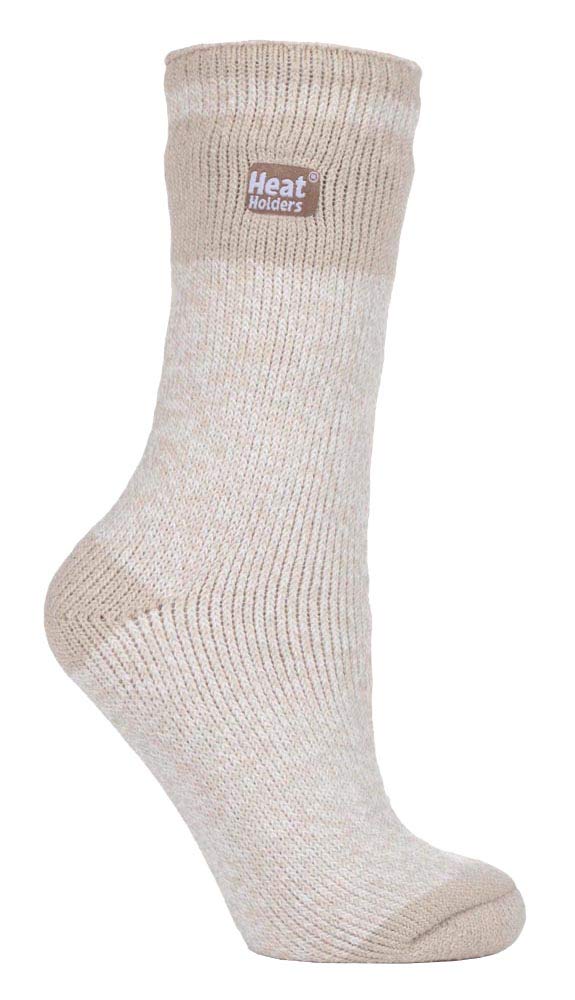 Heat Holders Women's Cabin Fever Beige - Thermal Socks For Winter | Outdoor & Indoor Socks | Cuddly & Fluffy | Gifts For (4-7, Light Grey/Berry (Chunky Stripe))