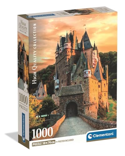 Clementoni – Puzzle 1000 Pièces Golden Hour at Eltz Castle – 14 Ans et + – Jeu de société château féérique, Coucher de Soleil – Idée Cadeau