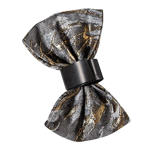 Fluffy Tailers Luxury Occasion Dog Collar With Detachable Bow Tie in Grey Gold Silk (Extra Small) - Image 4