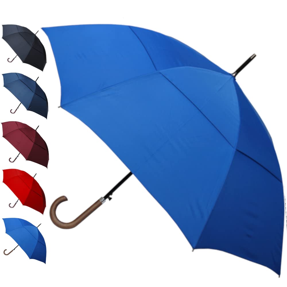 Extra Fort - Parapluie Canne Solide Homme Femme Automatique - Toile Aérée | Resistant au Vent Fort Robuste Tempete - De Marche - Poignée en Bois - Fibre de Verre