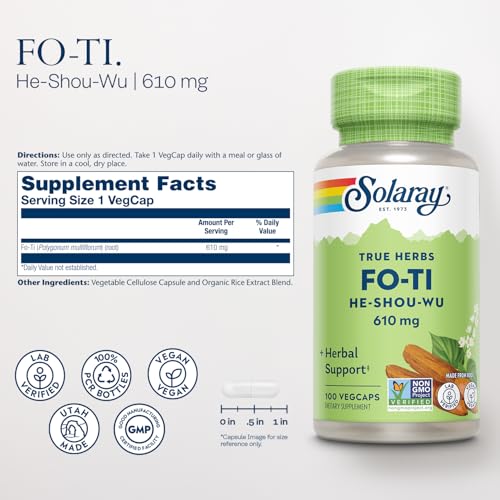 Image of SOLARAY Fo-Ti Capsules - Chinese Herbal Supplement for Men & Women, Support for Herbal Wellness, Vegan, Non GMO, & Lab Verified, 610 mg - 100 Servings, 100 Veg Caps