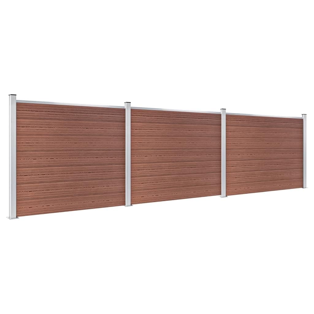 WPC Fence Panel Set 526x146 cm Brown, Wood Plastic Composite Garden Privacy Barrier with Aluminium Profile, Rot Resistant Modular Fence Boards for Residential Security, 3 Slot 90° or 180° Assembly
