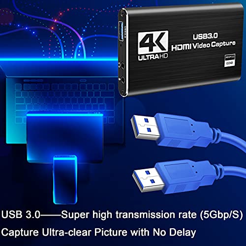 Boitier Acquisition Video 4K, Carte de Capture de Jeu USB 3.0, Game Streaming Capture Vidéo Card HD 1080P Faible Latence pour Diffusion en Direct, Enregistrement Vidéo sur OBS, Nintendo Switch