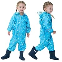 Fouyada Kids Toddler Rain Suit for Boys Girls One Piece Hooded Waterproof Coverall Rain Jacket Unisex Kids Puddle Suit