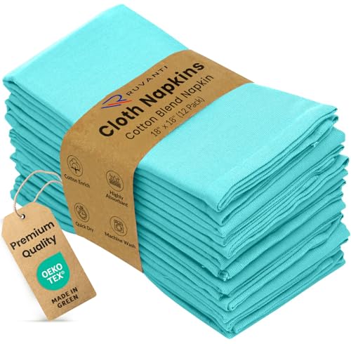 Image of Ruvanti Cloth Napkins Set of 12, 18x18 Inches Napkins Cloth Washable, Soft, Durable, Absorbent, Cotton Blend. Table Dinner Napkins Cloth for Hotel, Lunch, Restaurant, Wedding, Parties - Waterspout