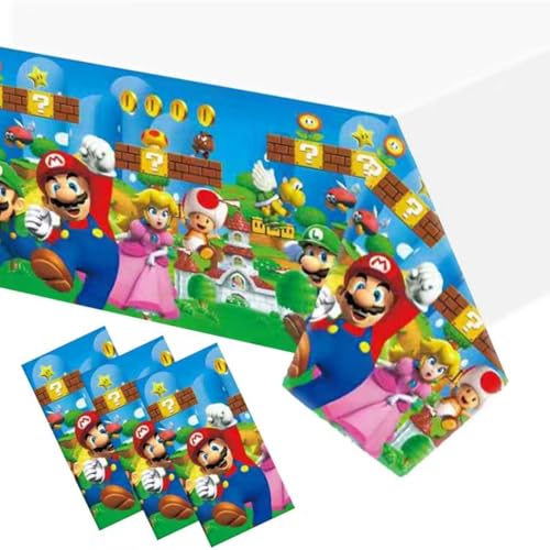 3PCS Mario Birthday Tablecloth Decorations Plastic Waterproof Tablecloths Pink Cartoon Party Supplies for Boys Girls Fans Concert Birthday Party