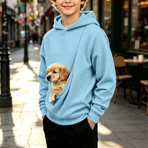 Boys Pet Pouch Hoodie Fleece Warm Sweatshirt Cute Cat Dog Carrier Pullover - image 3