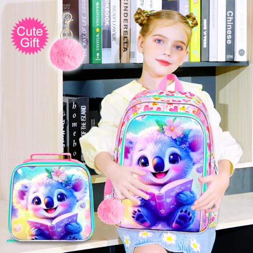 Image of AGSDON 3PCS Backpack for Girls, 16 inch Little Kids Koala Preschool Water Resistant Bookbag, Elementary Backpacks and Lunch Box