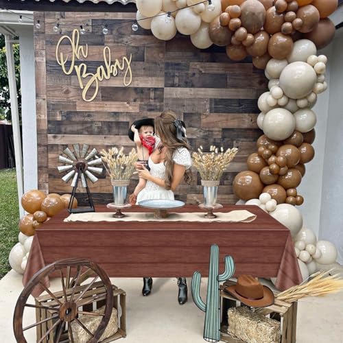 Image of 4Pcs Wood Tablecloth, Brown Rustic Table Covers, Rectangular Table Decoration for Western Barn Themed Barbecue Rustic Party Decorations, 51 x 86.6 Inch