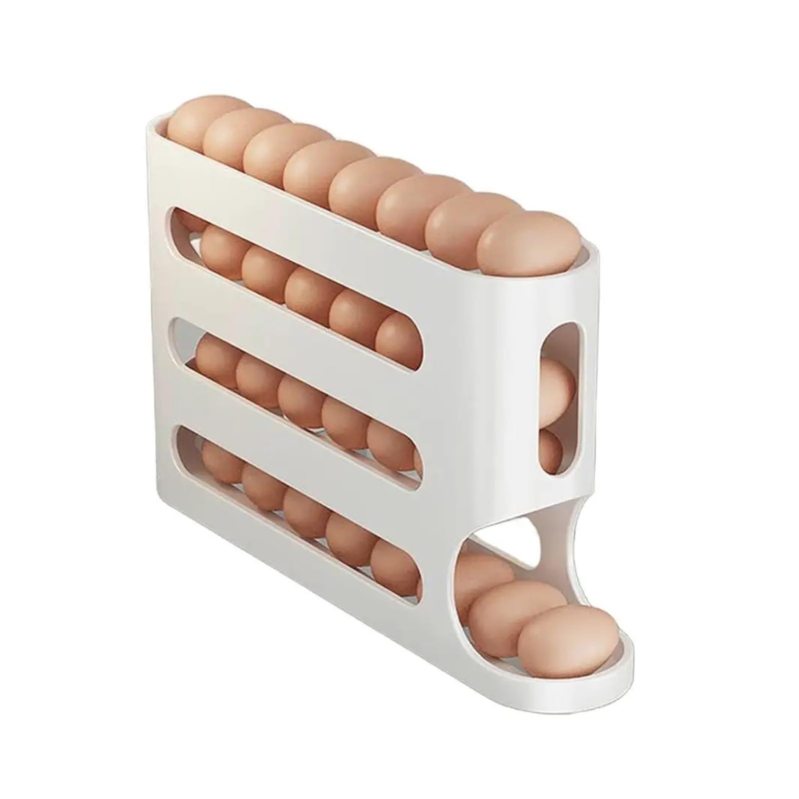YCENJEPSAZ 4 Layers Automatic Rolling Egg Holder Rack Fridge Egg Storage Box Container Kitchen Refrigerator Egg Dispenser Kitchen Organizer(White)