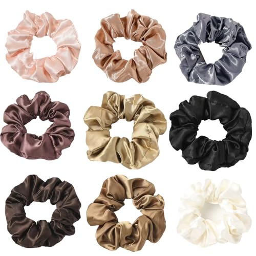 9 Pack Satin Hair Scrunchies Soft Silk Hair Ties for Women No-Dent Sleep Scrunchies Comfortable Hair Bands for Thick & Thin Hair