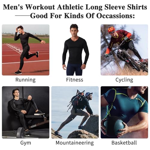Men's Compression Shirt V Neck Long Sleeve Workout Shirts Cool Dry Athletic Gym Undershirts Active Sports Baselayer Tops 6