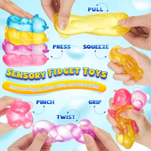4 Pcs Gummy Squeeze Bear Fidget Toys, Malt Sugar Bear, Adult Cute Sensory Fidget Stress Ball for Anxiety Stress Relief Thing Autism Adhd Office Mental Health Gifts Prizes Autism Party Favors - Image 4
