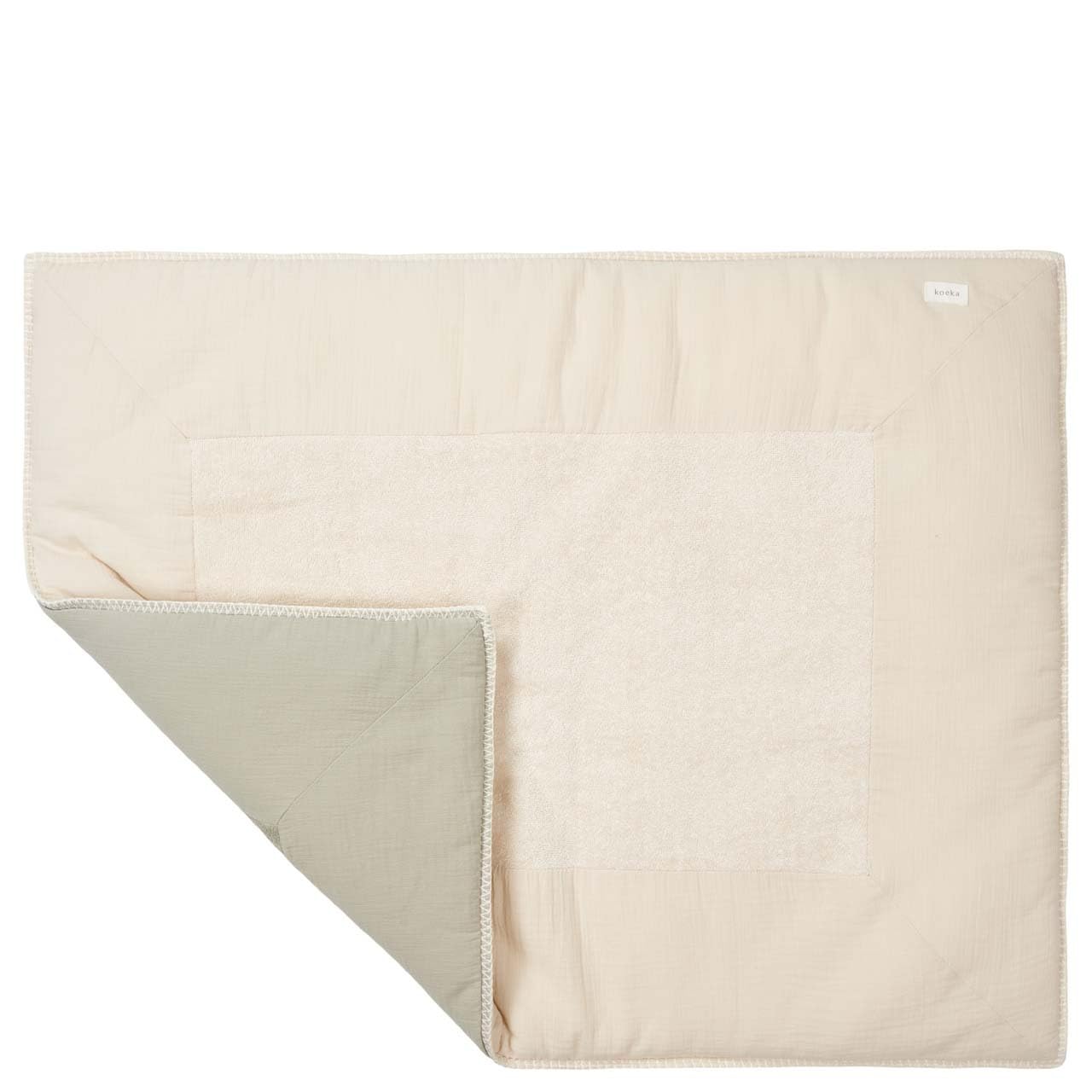 Koeka Laufstalldecke - Viereckige Laufgittereinlage - Spieldecke - Krabbeldecke - Faro - Musselin Baumwolle - Weiß/grün - 75x95 Cm