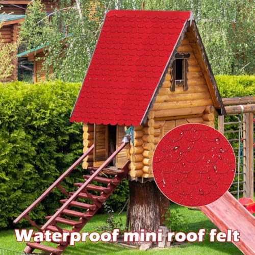 Dachschindeln für Vogelhaus, 32 Stück Dachpappe selbstklebend,Bitumenschindeln, Mini Dachziegel für Nistkasten, Hasenstall, Insektenhotel, Baumhaus (Rot, 32 Stück)