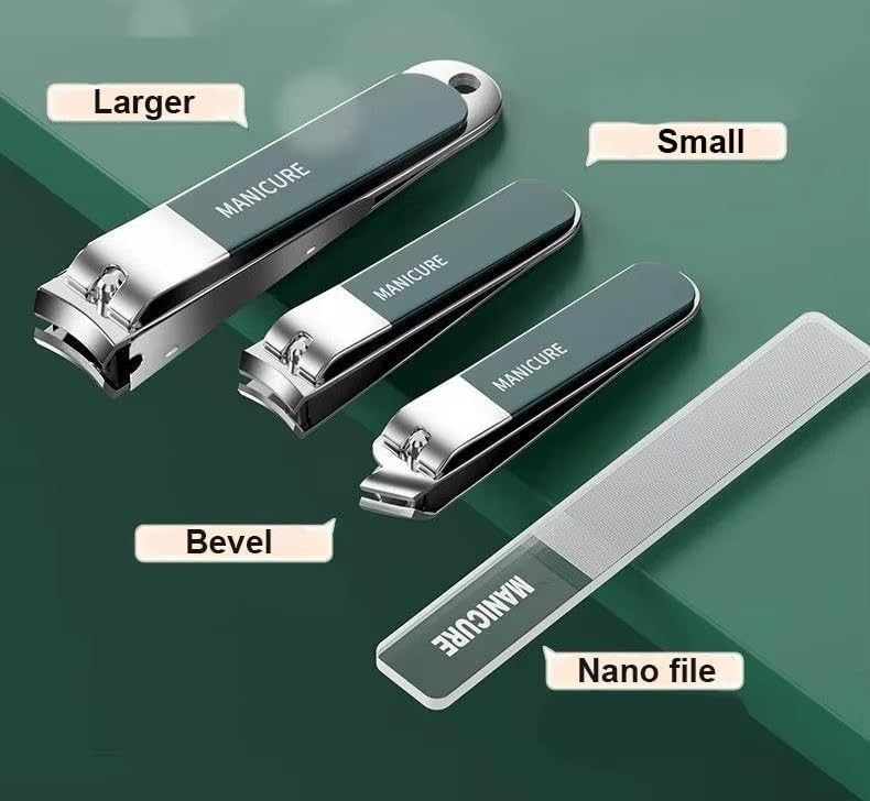 Image of Fayleeko Nail Cutter Set, Manicure Kit, Nail Clippers for Men & Women | Cuticle Remover - Portable Travel Grooming Kit with Nail File, Ear Pick & Tweezers Set (Green 1)