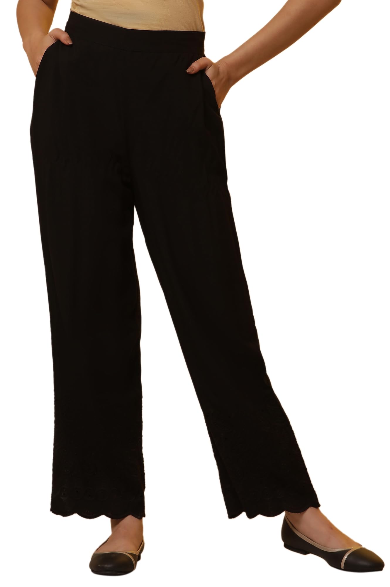aurelia Gold Solid Palazzos for Women's Ethnic Bottomwear-picture-23
