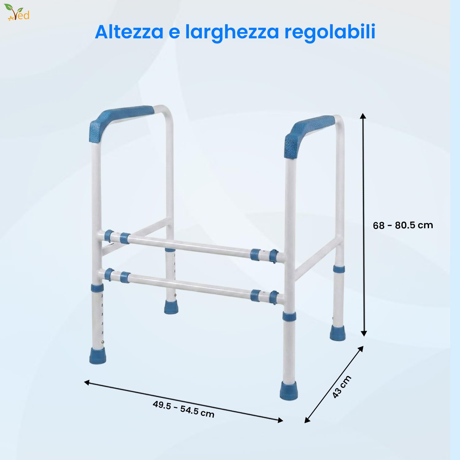 VED Barra di Sicurezza per WC in Acciaio Migliorato con Morsetto Fissabile, Assistenza per WC, Barre per Disabili