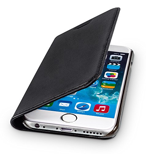 WIIUKA Echt Ledertasche - TRAVEL - für Apple iPhone 6S Plus und iPhone 6 Plus mit Kartenfach, extra Dünn, Tasche Schwarz, Leder Hülle kompatibel mit iPhone 6 Plus / 6S Plus