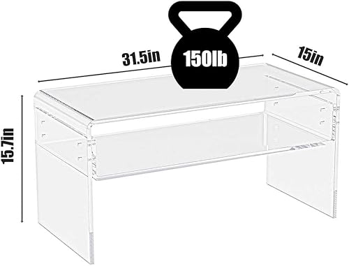 Miniatura 2 de Mesa auxiliar de acrílico transparente con estante de almacenamiento, 31.5 pulgadas de largo x 15 pulgadas de ancho x 15.7 pulgadas de alto, moderna