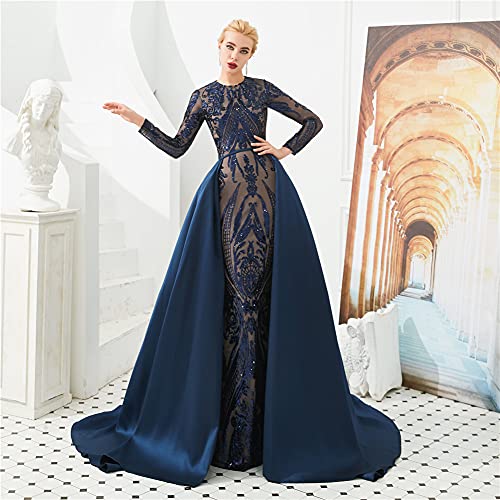 Women's Long Sleeve Mermaid Detachable Train Evening Prom Dresses Long Sequins2