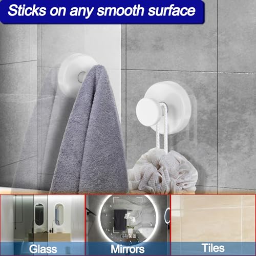 Image of Bntuk Suction Cup Hooks for Shower, Removable Towel Hooks for Bathroom Window Glass Door Wall, Bath Robe Looafh Hook for Hanging - 4 Pack, White1